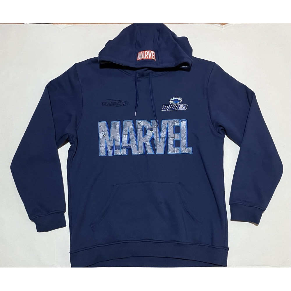 Marvel x Auckland Blues Jacket Mens Size Large Blue Hoodie Classic Pullover RARE